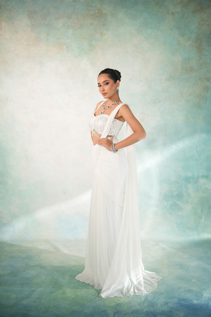 CLASSIC WHITE PRE-DRAPED SAREE