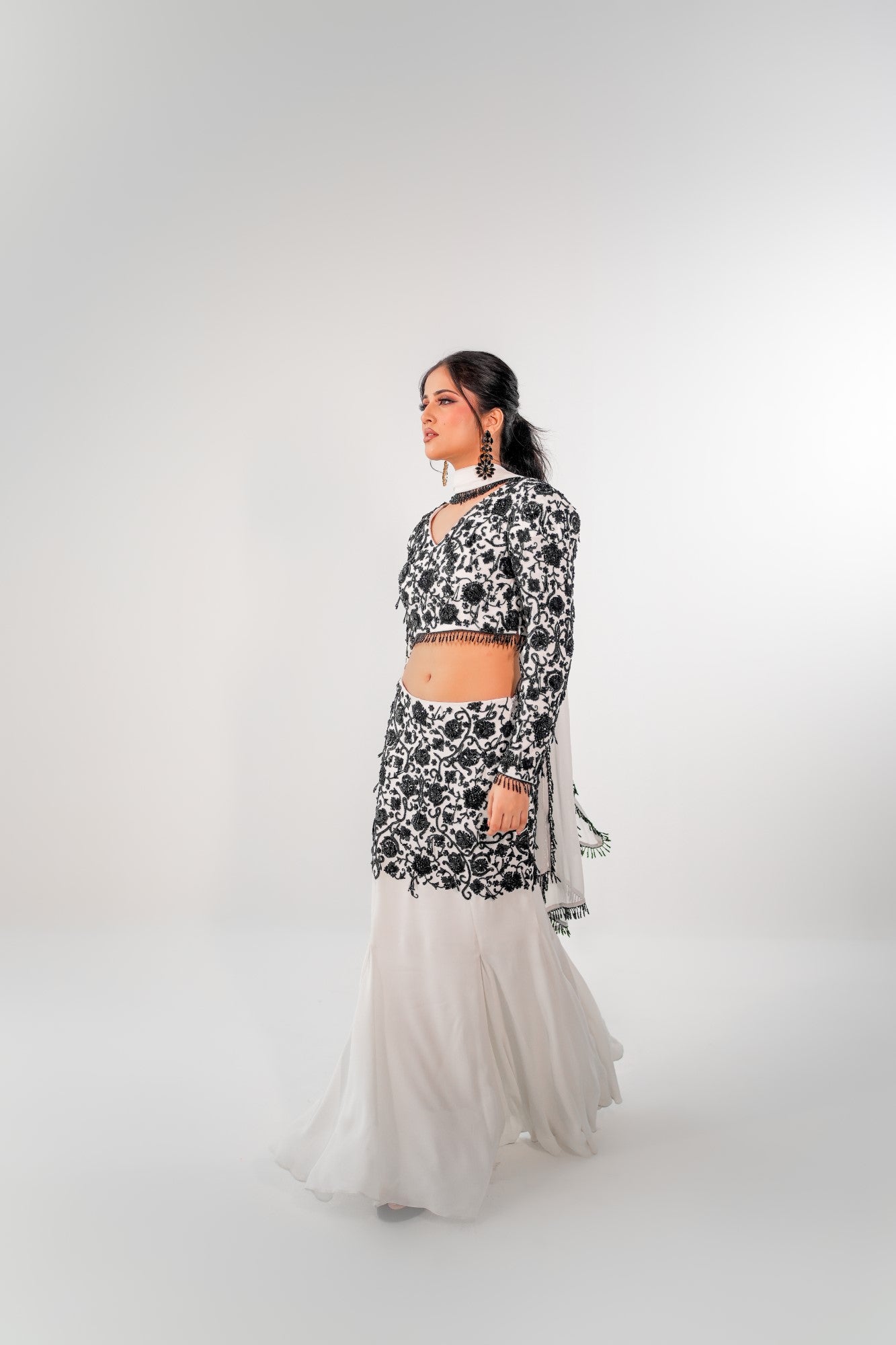 MONOCHROME FISH CUT LEHENGA