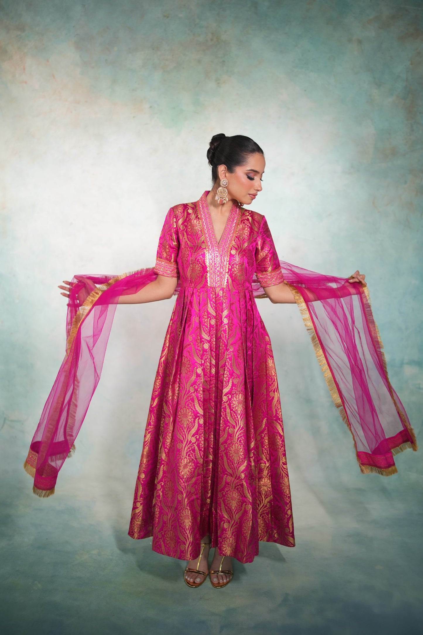 RANI PINK BROCADE ANARKALI