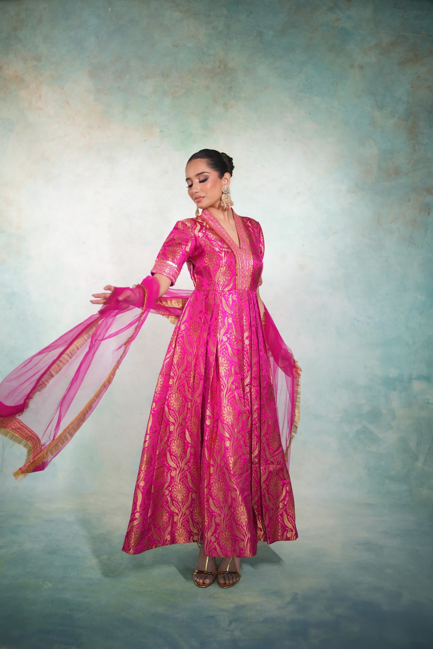 RANI PINK BROCADE ANARKALI