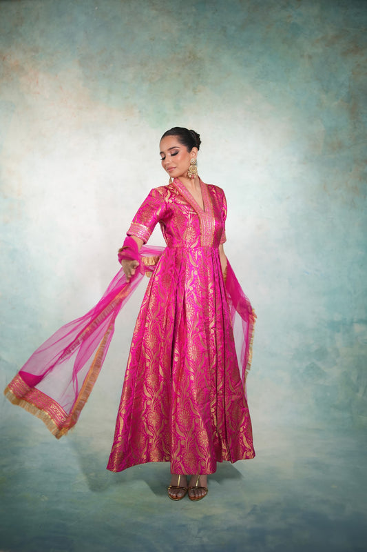 RANI PINK BROCADE ANARKALI
