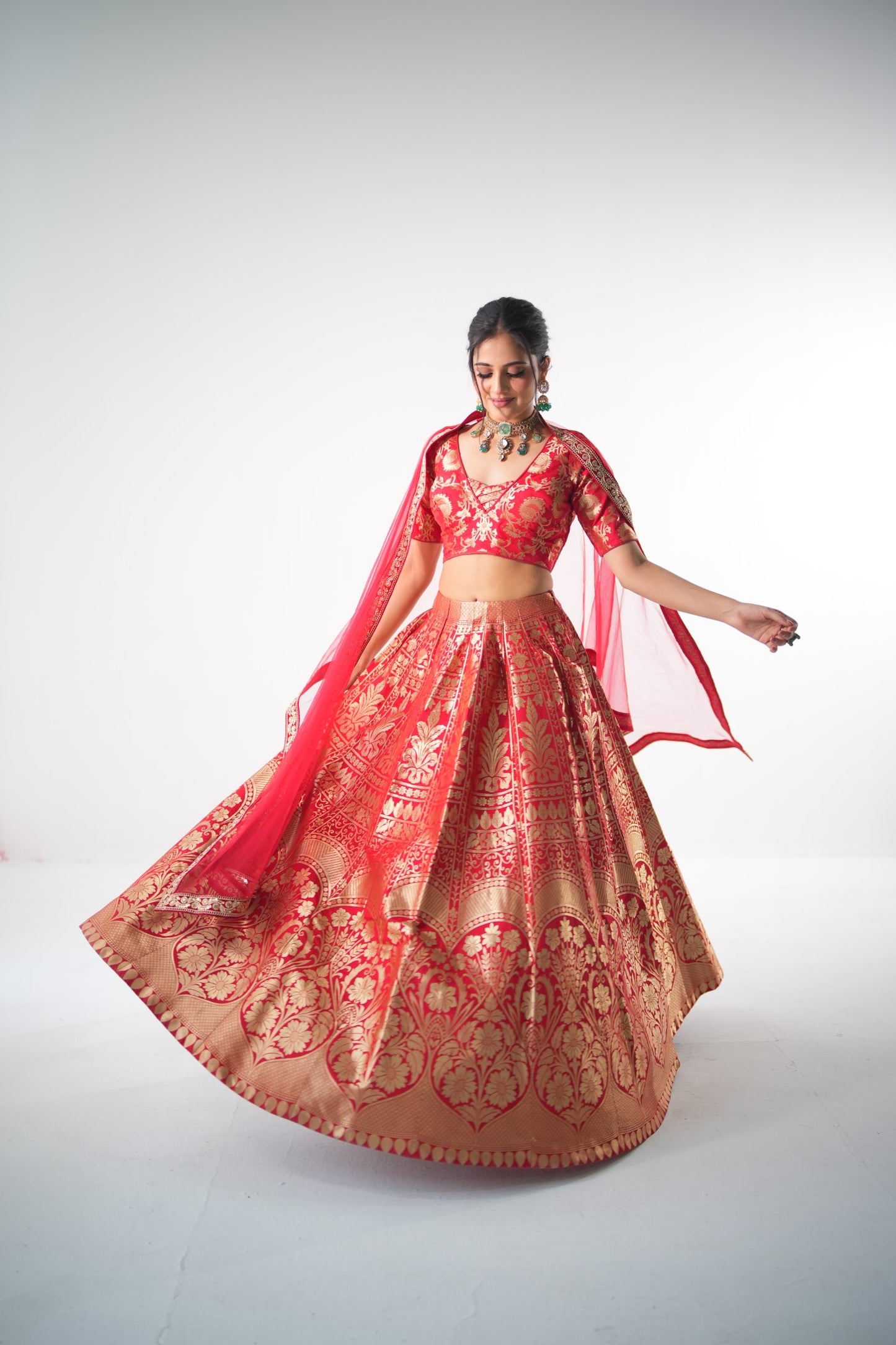 RED BROCADE LEHENGA