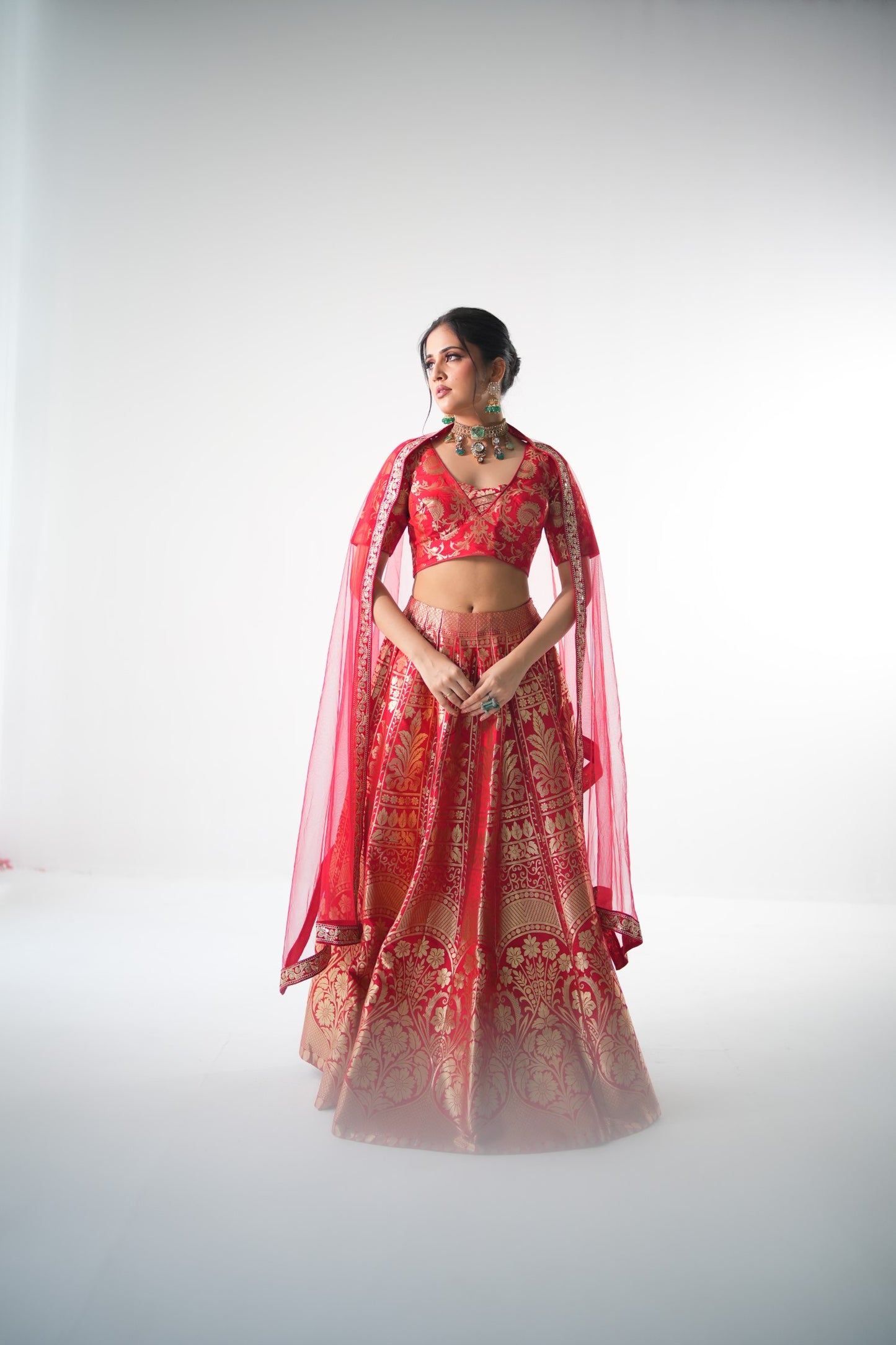 RED BROCADE LEHENGA
