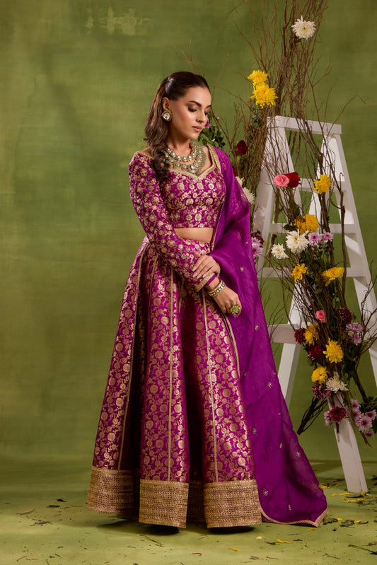 PLUM SILK BROCADE LEHENGA