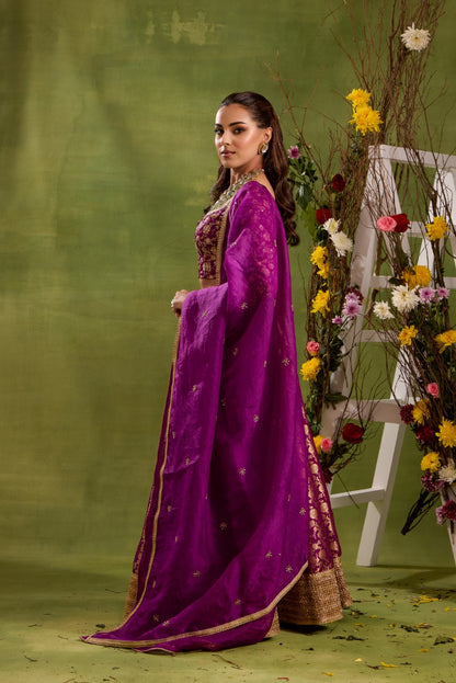 PLUM SILK BROCADE LEHENGA