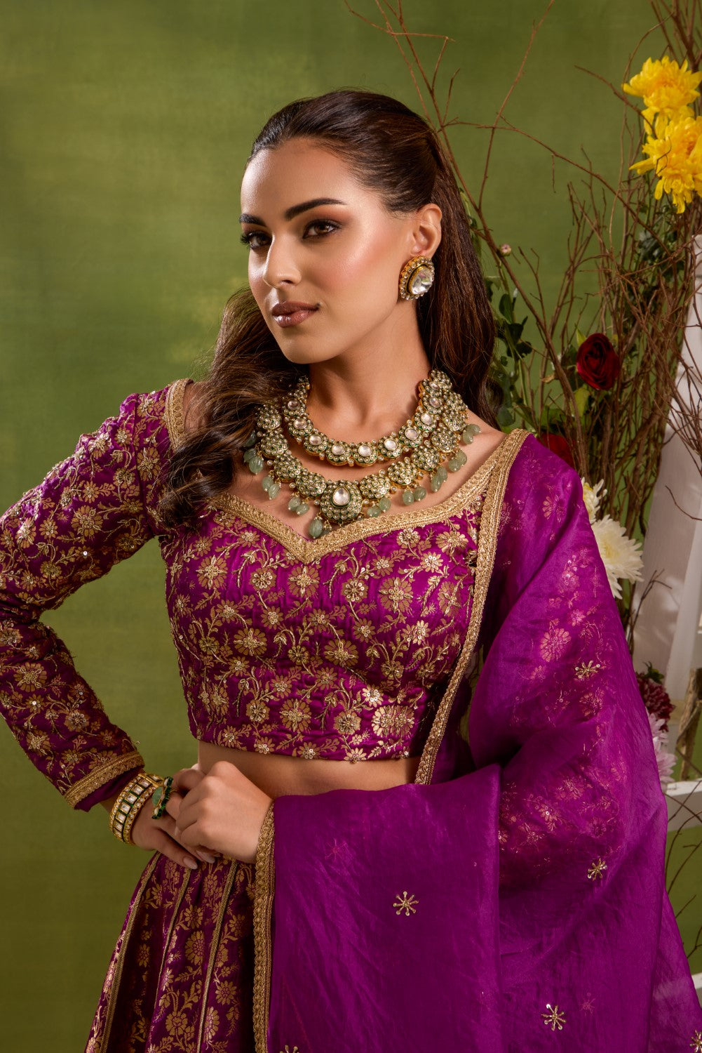 PLUM SILK BROCADE LEHENGA