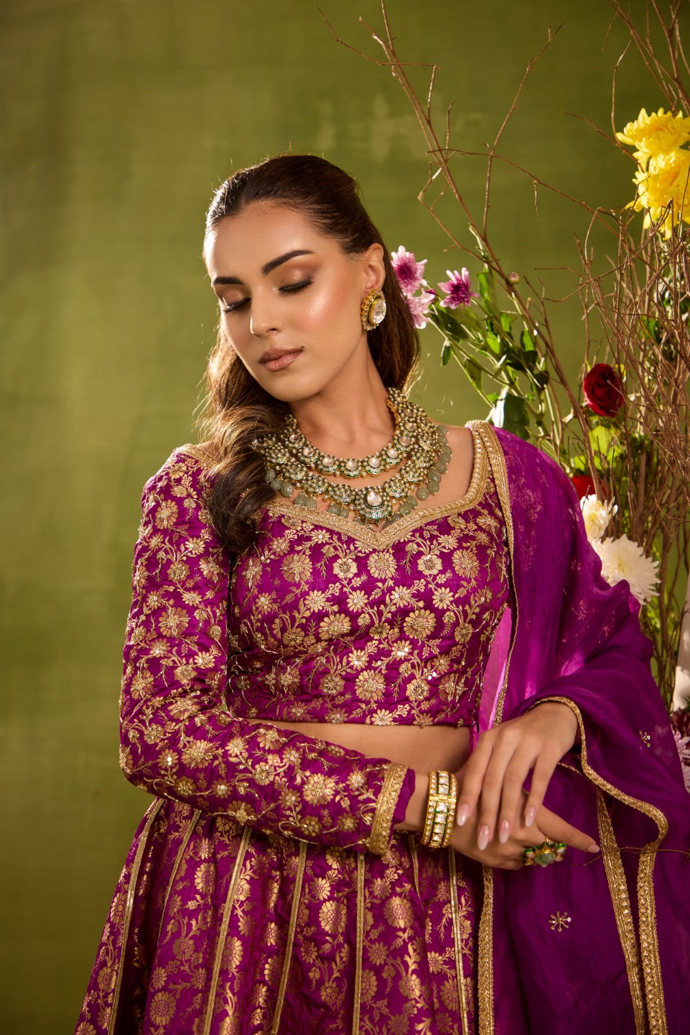 PLUM SILK BROCADE LEHENGA