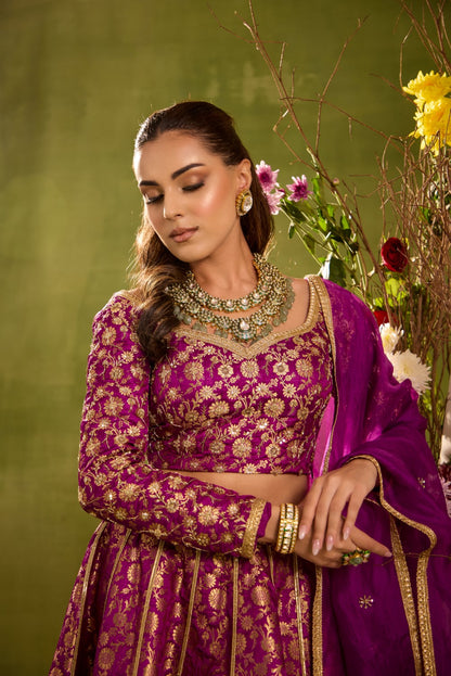 PLUM SILK BROCADE LEHENGA