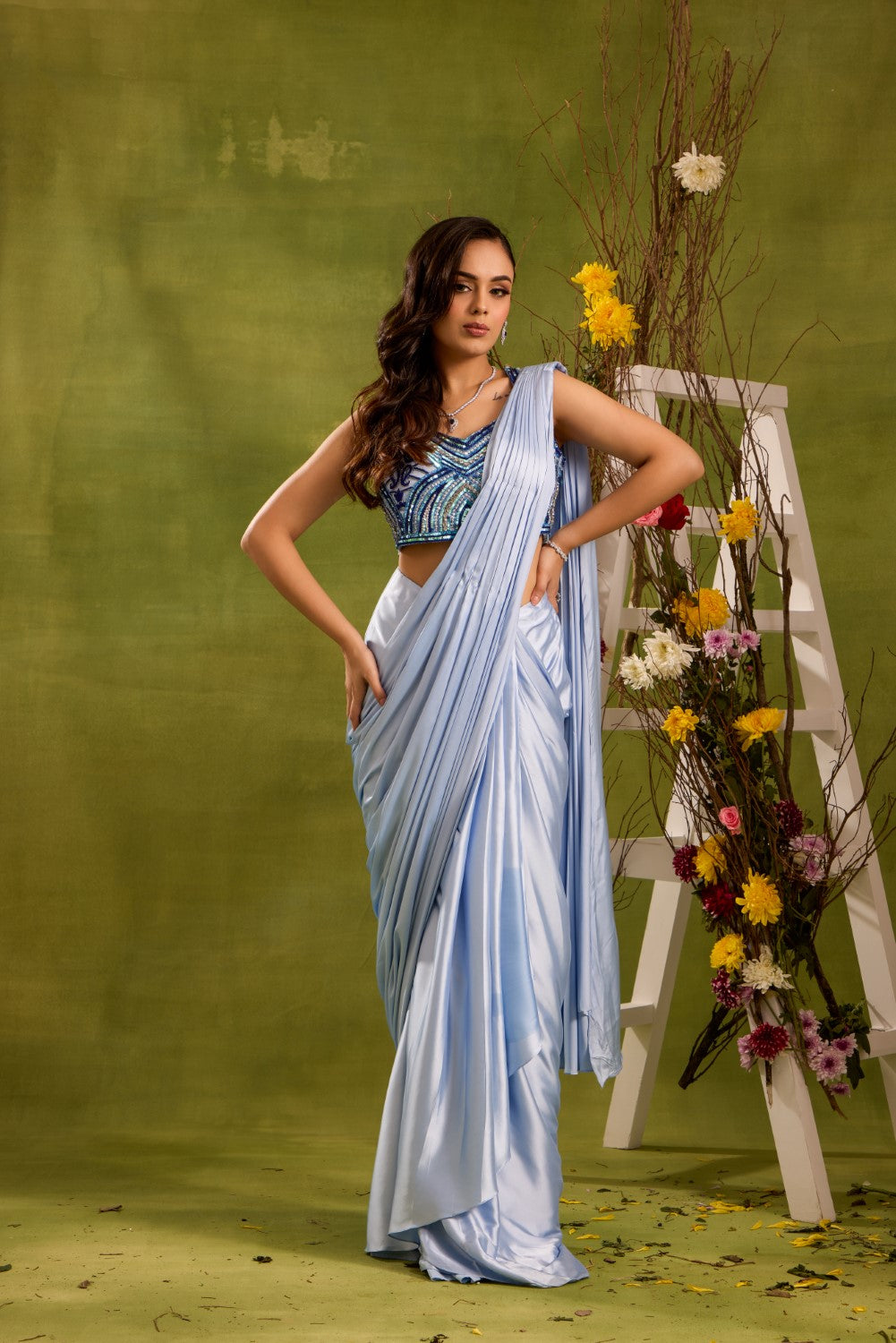 ICE BLUE PRE DRAPED SAREE