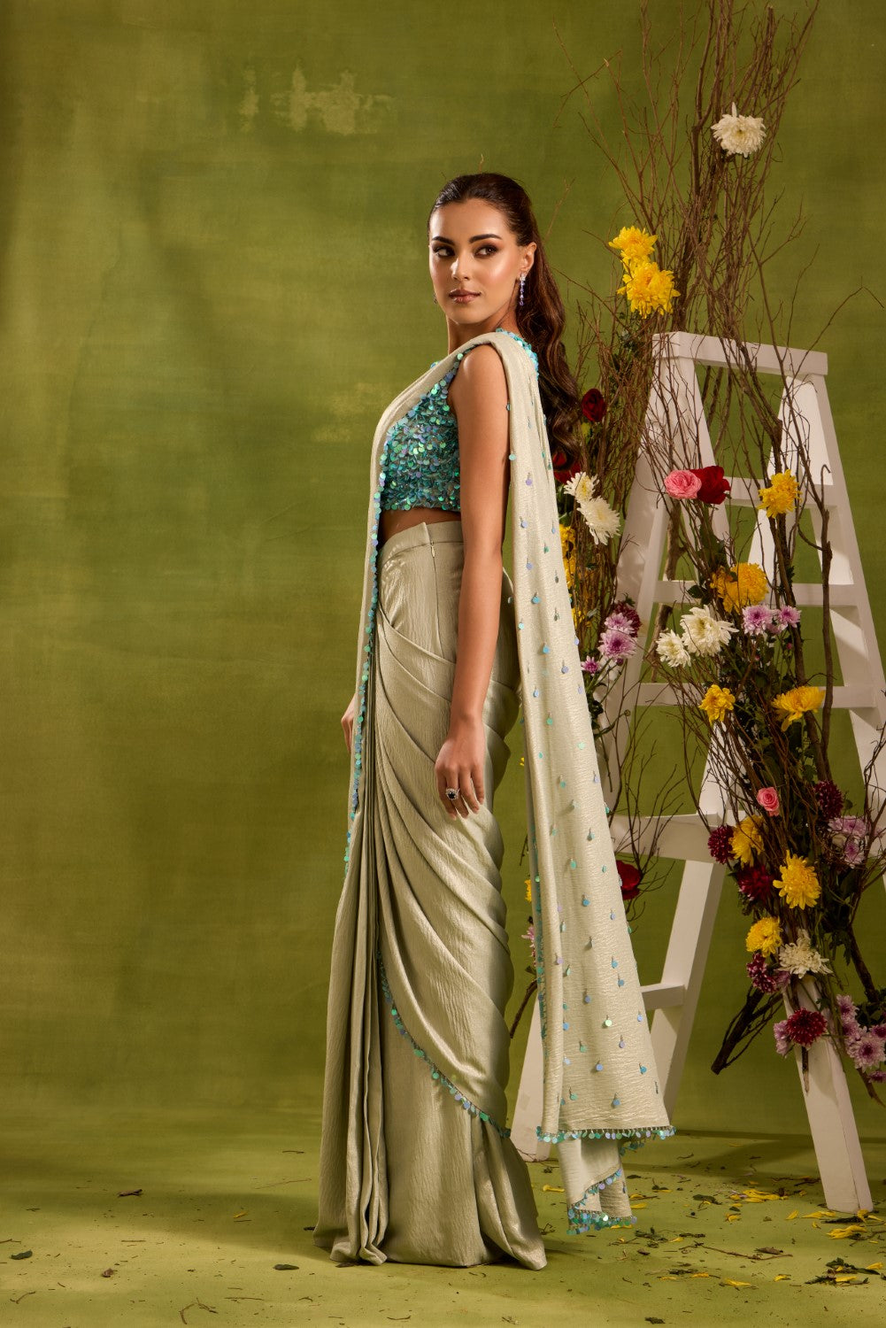 MINT GREEN PRE-DRAPED SAREE