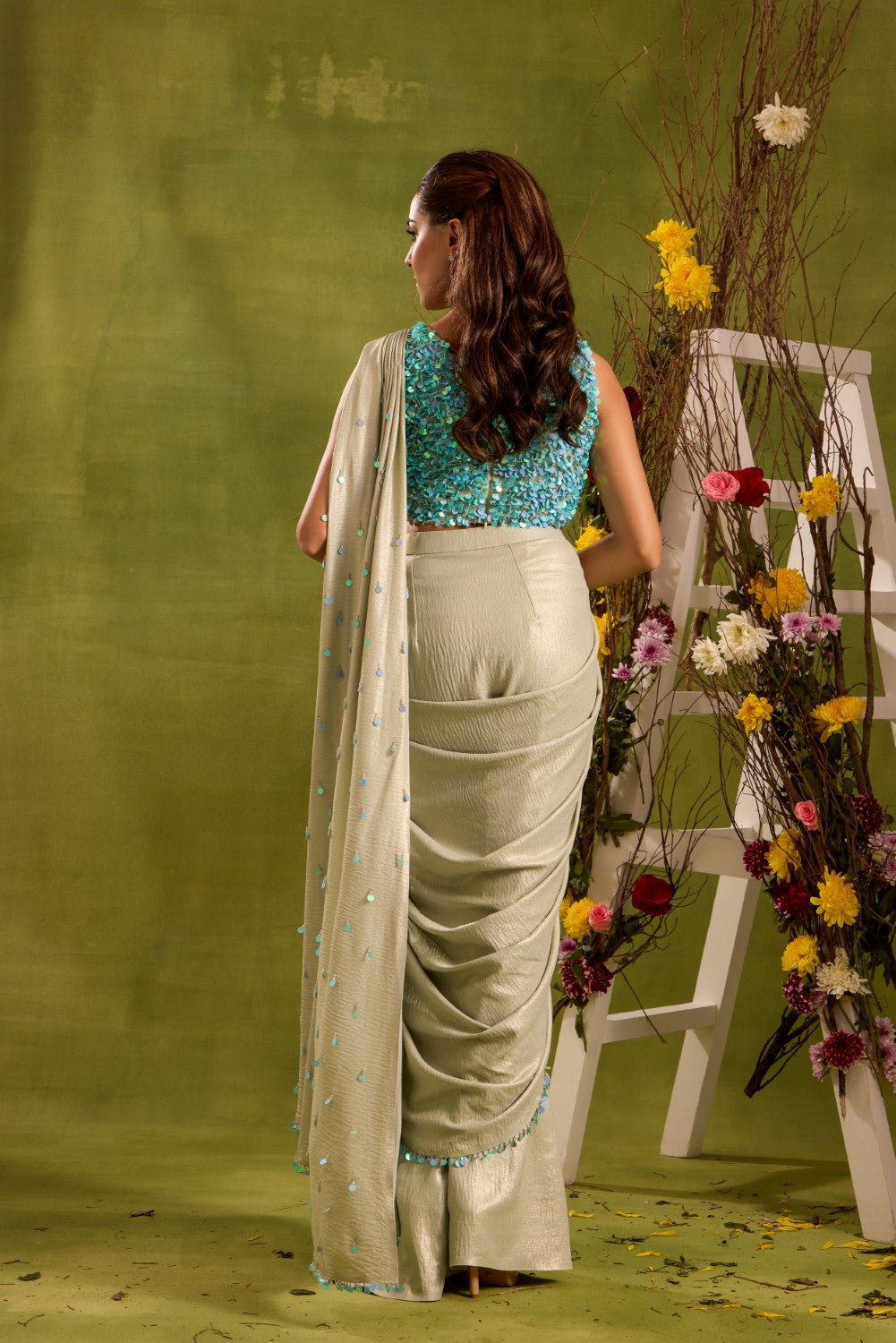 MINT GREEN PRE-DRAPED SAREE