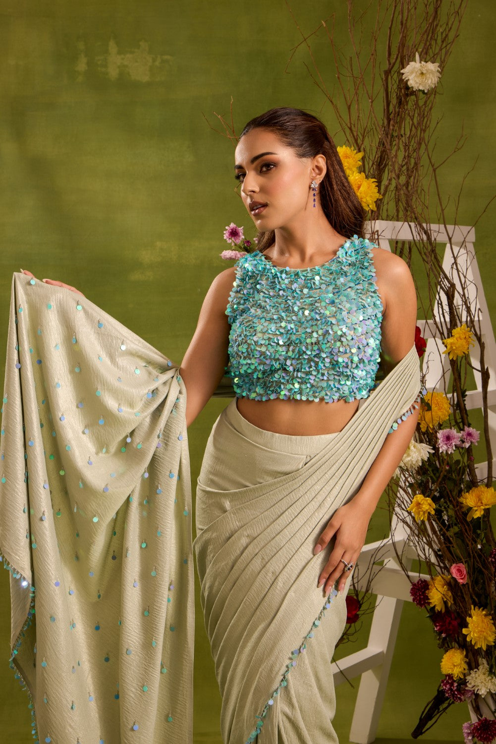 MINT GREEN PRE-DRAPED SAREE