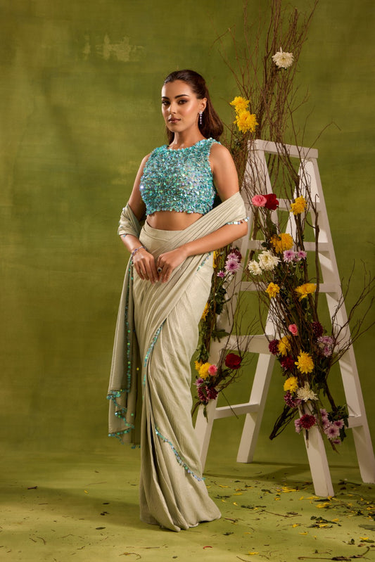 MINT GREEN PRE-DRAPED SAREE