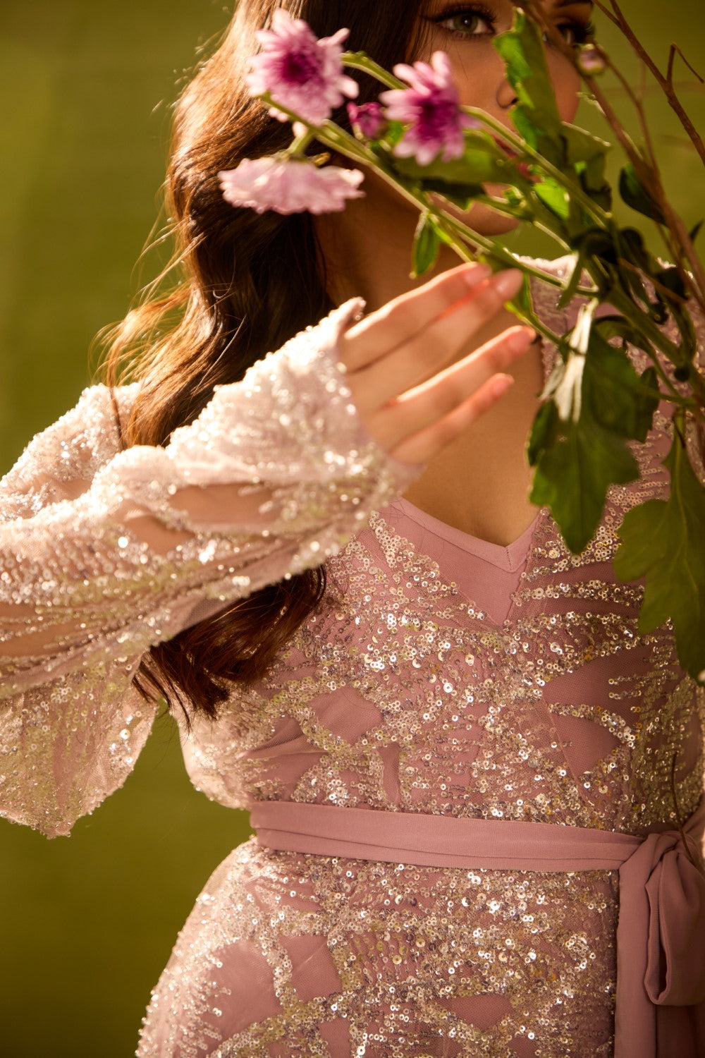 SEQUIN EMBELLISHED SHEER MESH DRESS