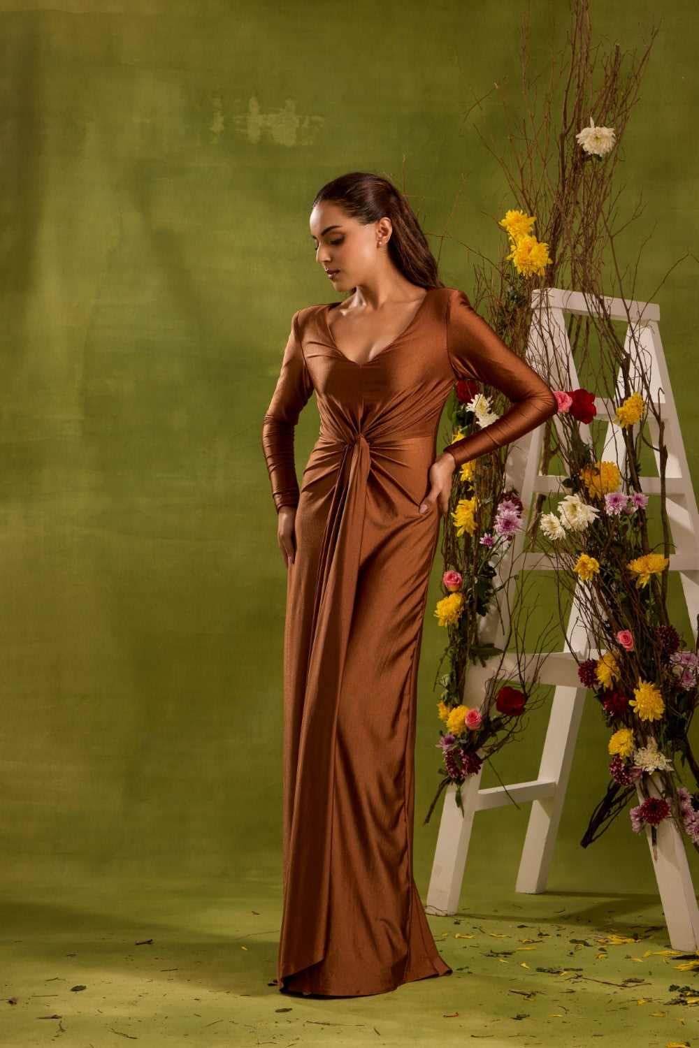 BROWN LYCRA MAXI DRESS
