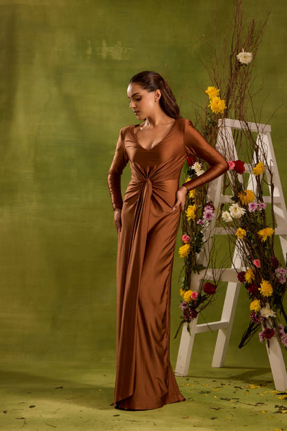 BROWN LYCRA MAXI DRESS