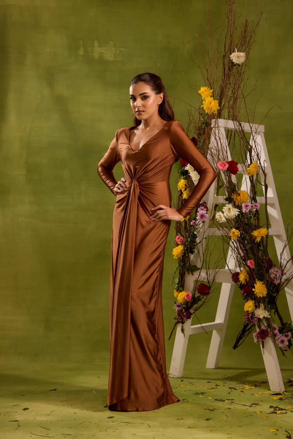 BROWN LYCRA MAXI DRESS