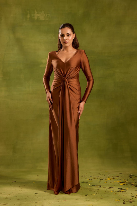 BROWN LYCRA MAXI DRESS