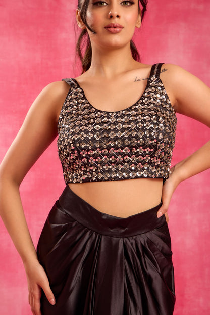 BLACK SKIRT WITH CAPE SET