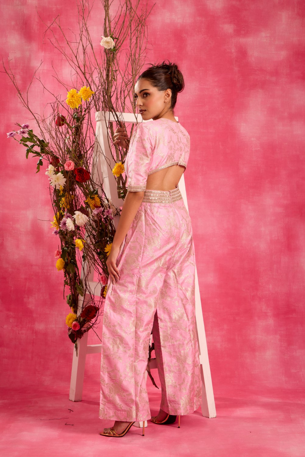 BABY PINK BROCADE JUMPSUIT