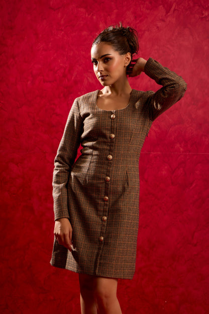 BROWN TWEED DRESS