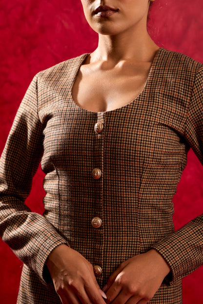 BROWN TWEED DRESS
