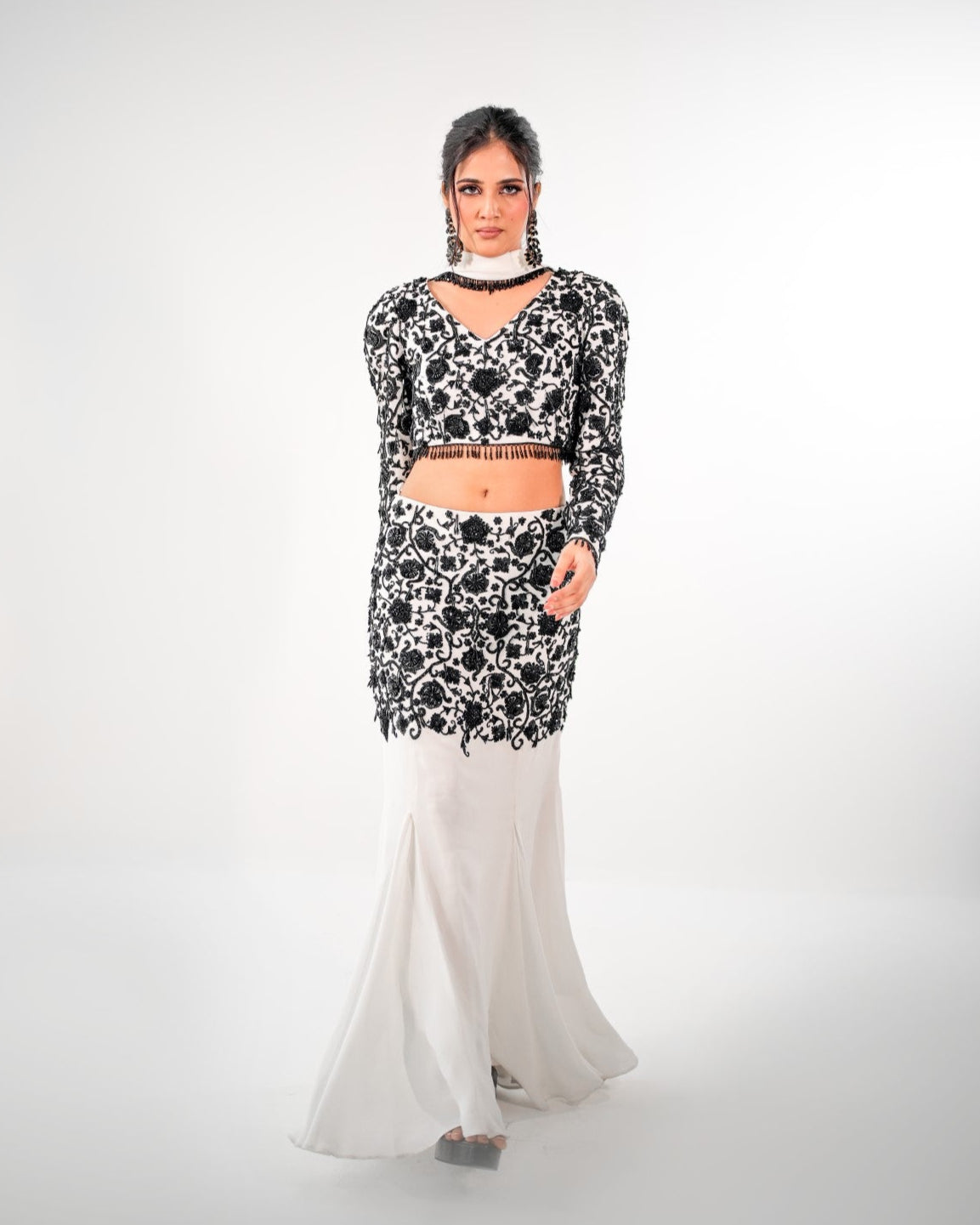 MONOCHROME FISH CUT LEHENGA