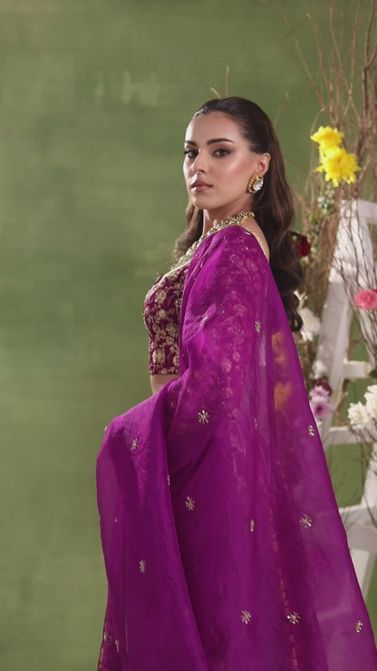 PLUM SILK BROCADE LEHENGA