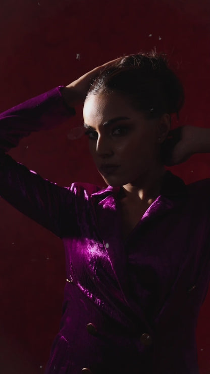 PURPLE DOUBLE BREASTED VELVET SUIT