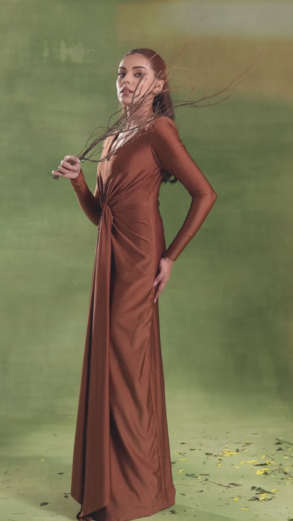 BROWN LYCRA MAXI DRESS