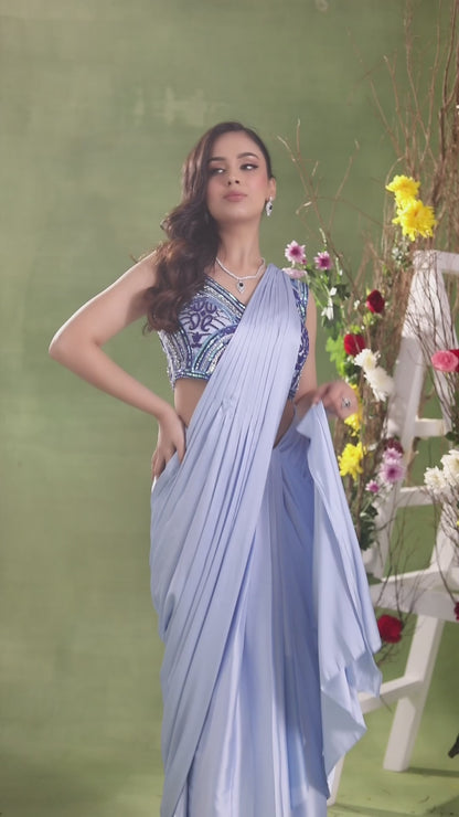 ICE BLUE PRE DRAPED SAREE